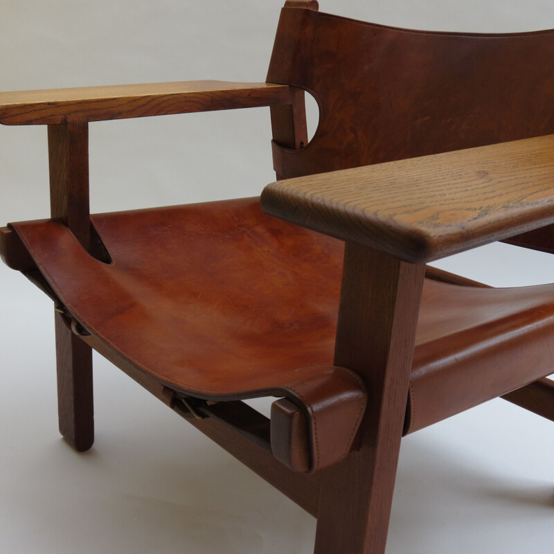  Vintage leather and oak Spanish chair by Borge Mogensen 1950s