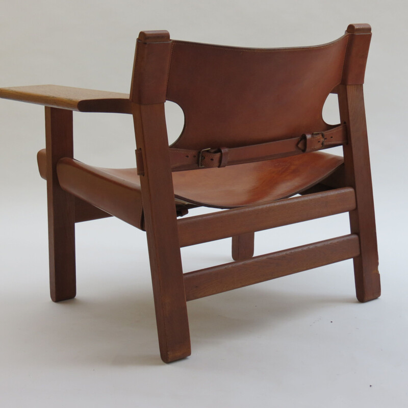  Vintage leather and oak Spanish chair by Borge Mogensen 1950s