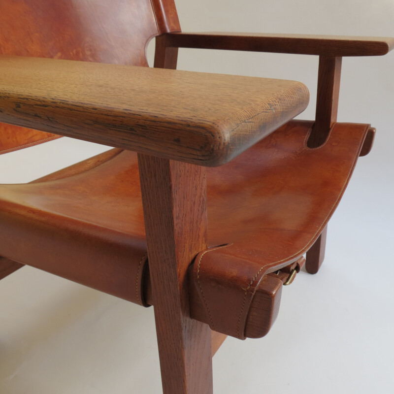  Vintage leather and oak Spanish chair by Borge Mogensen 1950s