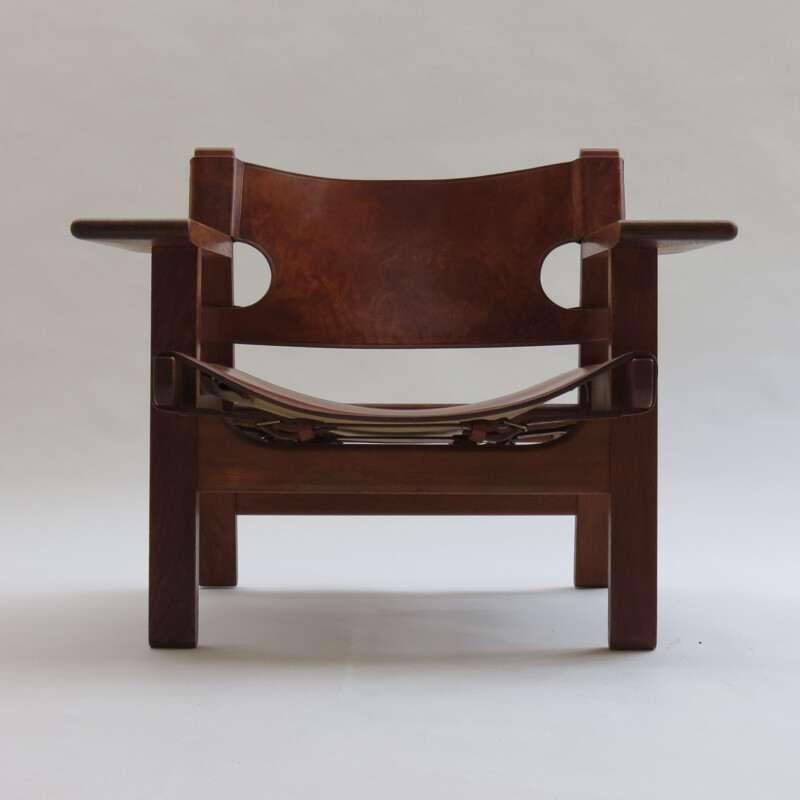  Vintage leather and oak Spanish chair by Borge Mogensen 1950s