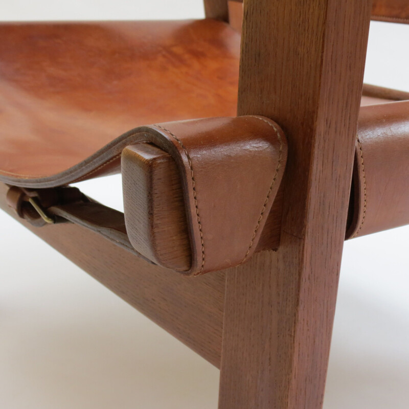  Vintage leather and oak Spanish chair by Borge Mogensen 1950s