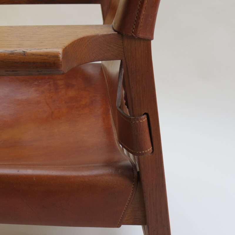  Vintage leather and oak Spanish chair by Borge Mogensen 1950s