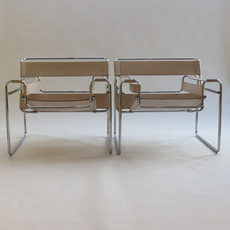 Chaise Wassily vintage B3 en cuir crème Par Marcel Breuer Pour Gavina, Italie, 1960 