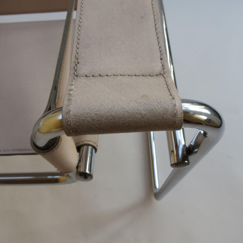 Chaise vintage Wassily B3 en cuir crème de Marcel Breuer pour Gavina, Italie, 1960