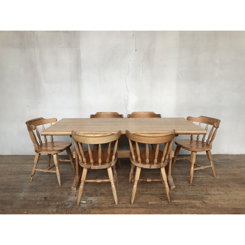 Ensemble table et chaises vintage en pin 1950-1960