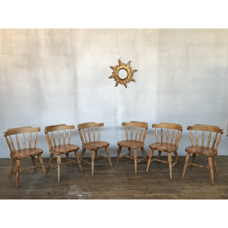 Conjunto de mesa e cadeira de pinho Vintage 1950-1960
