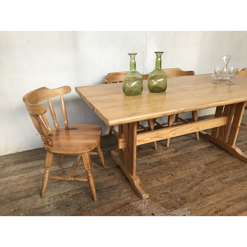 Vintage pine table and chairs set 1950-1960