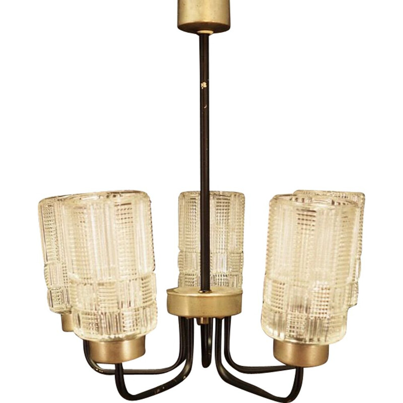 Vintage danish chandelier in glass and metal 1970