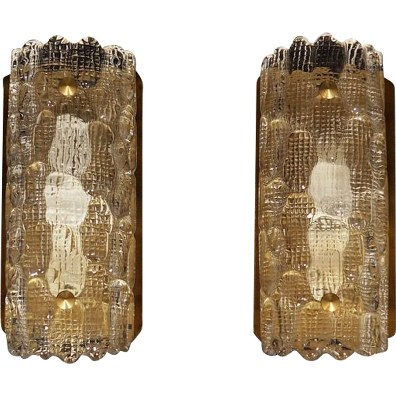 Pair of vintage danish sconces in glass and metal 1970