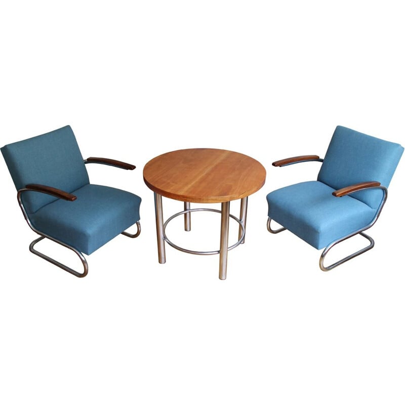 Vintage Lounge Chairs with Coffee Table Set by Walter Schneider and Paul Hahn 1930