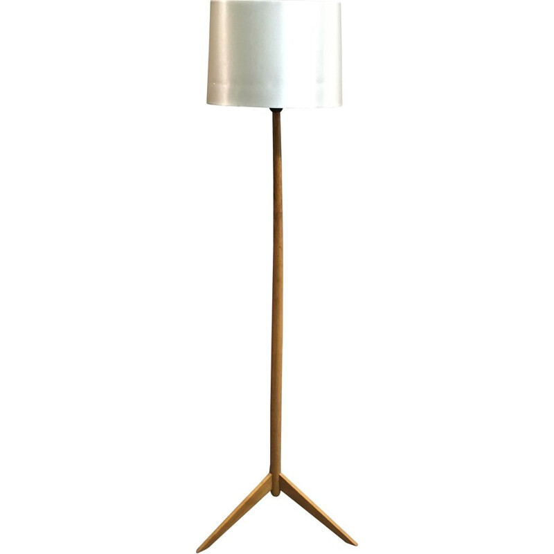 Vintage solid oak tripod floor lamp 1950