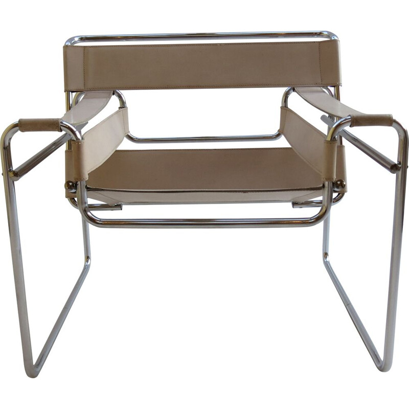 Vintage B3 Wassily chair in cream leather by Marcel Breuer For Gavina, Italy, 1960