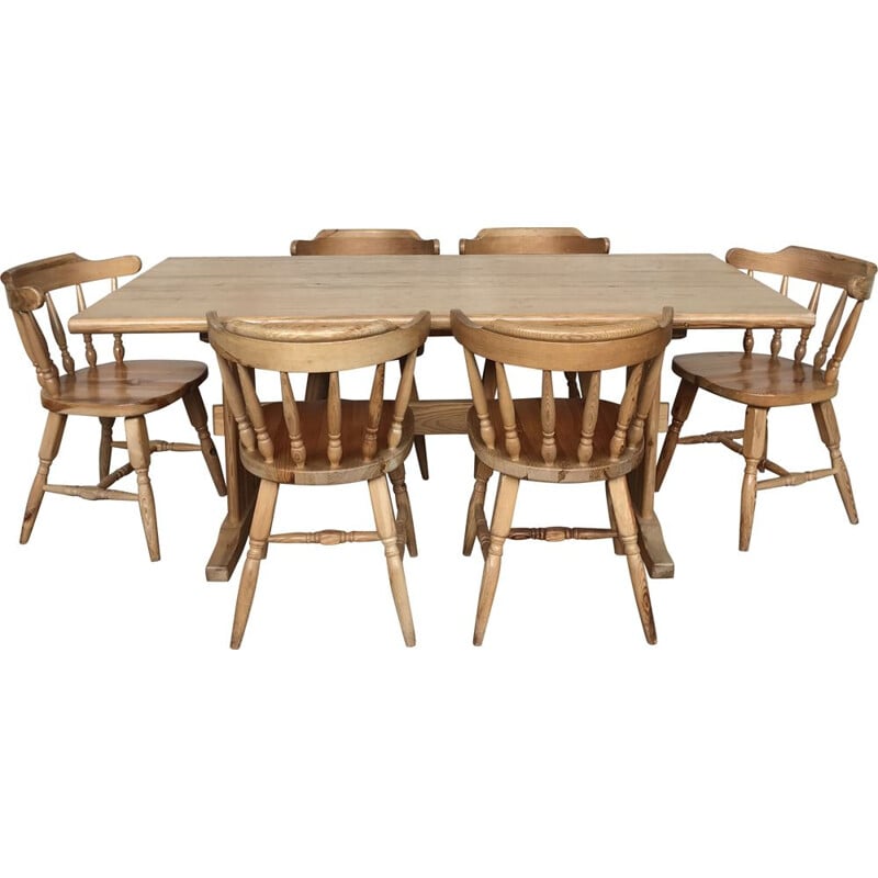 Ensemble table et chaises vintage en pin 1950-1960