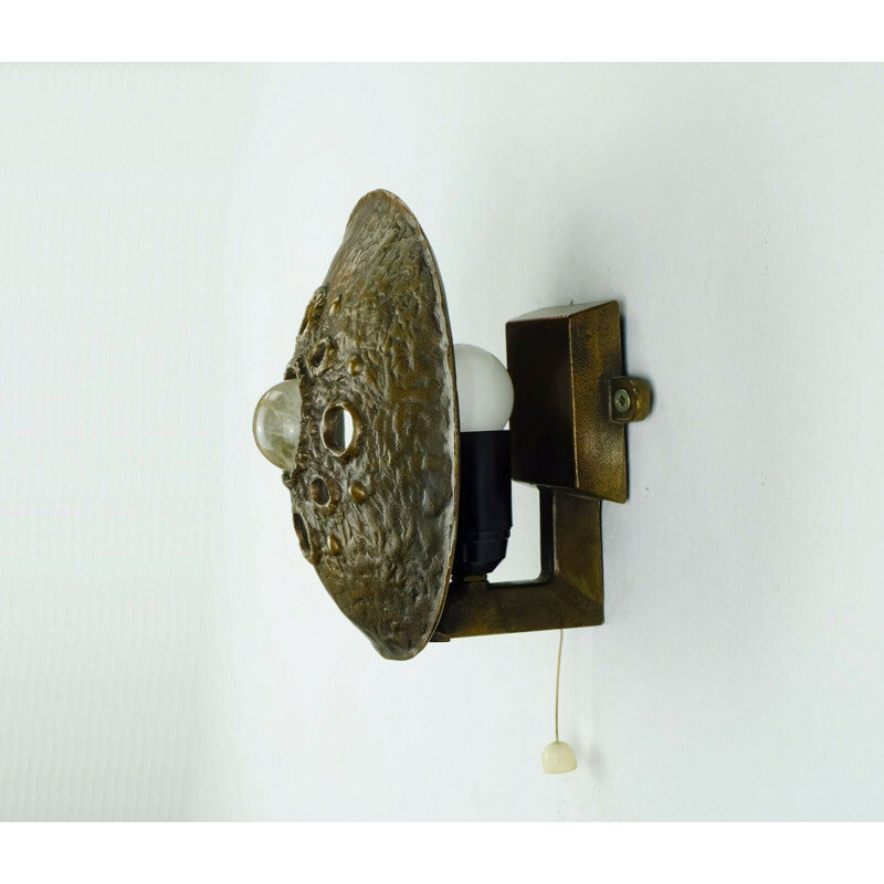 Vintage brutalist wall sconce in bronze