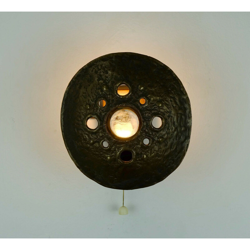 Vintage brutalist wall sconce in bronze