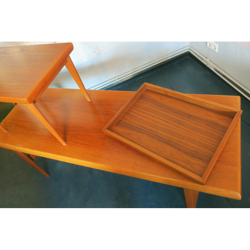 Mesa de centro multifuncional vintage de teca de Johannes Andersen para Trioh, 1960