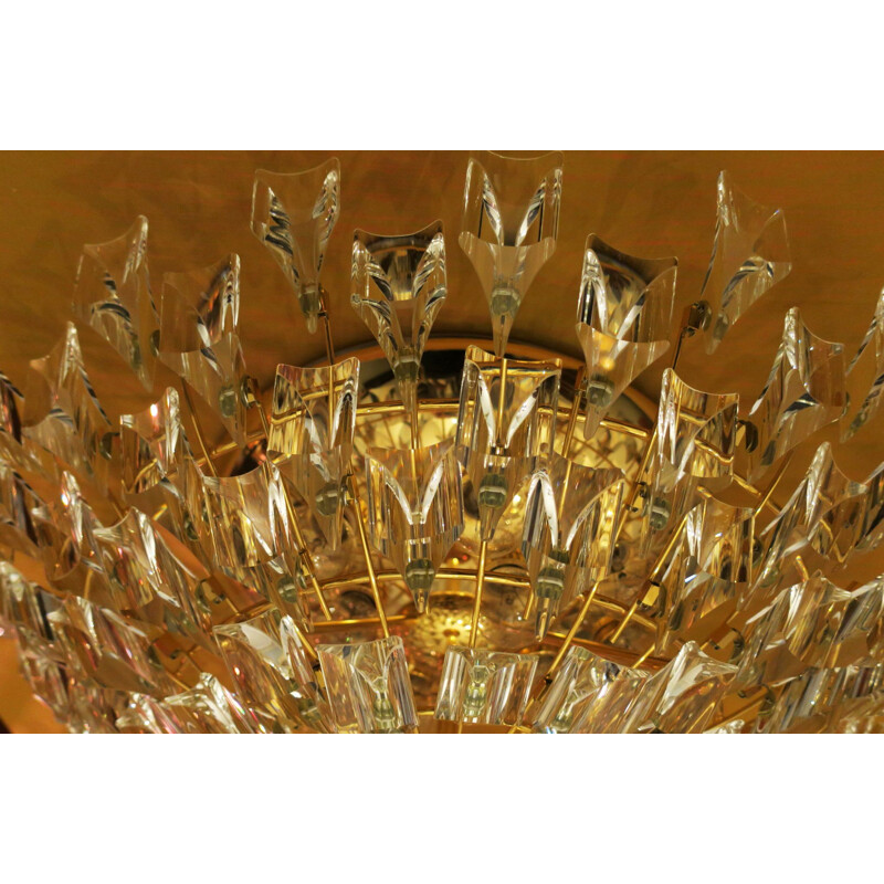 Vintage gilt brass and crystal chandelier by Stilkronen, Italy, 1970s