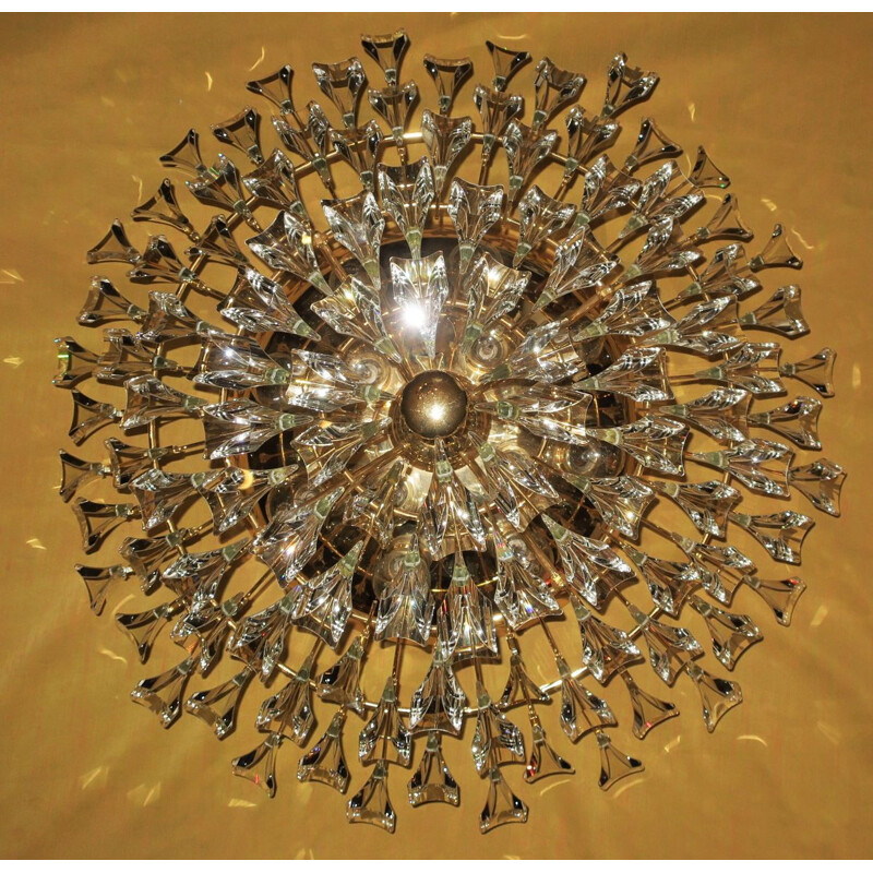 Vintage gilt brass and crystal chandelier by Stilkronen, Italy, 1970s