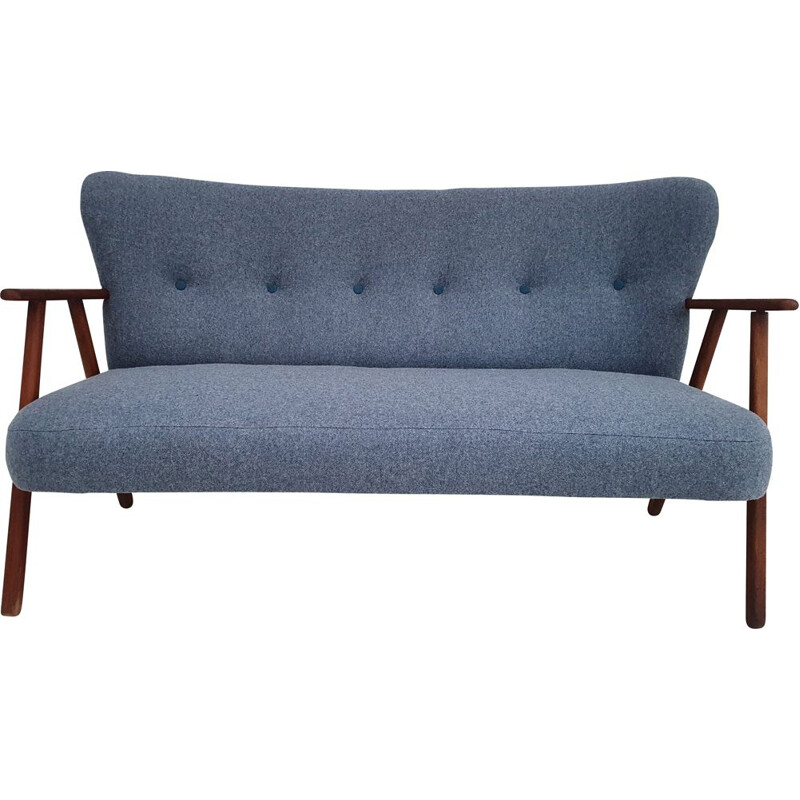 Vintage Danish sofa in light blue fabric by Erhardsen & Andersen 1970s