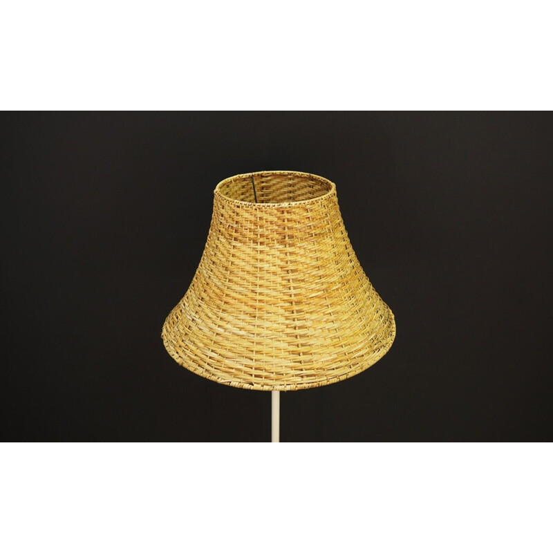 Vintage scandinavian floor lamp in white metal and rattan lampshade, 1960s