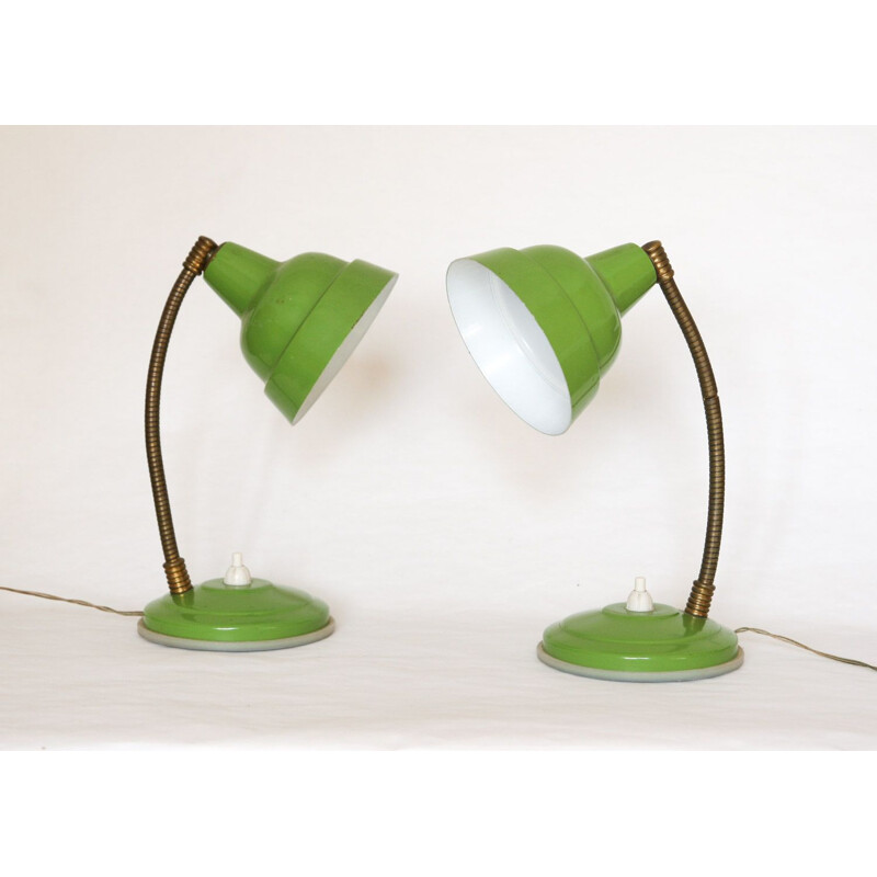 Pair of vintage green nightstand lamps, 1960s