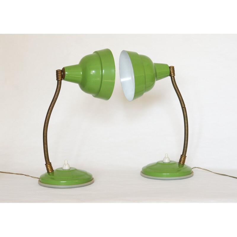 Pair of vintage green nightstand lamps, 1960s