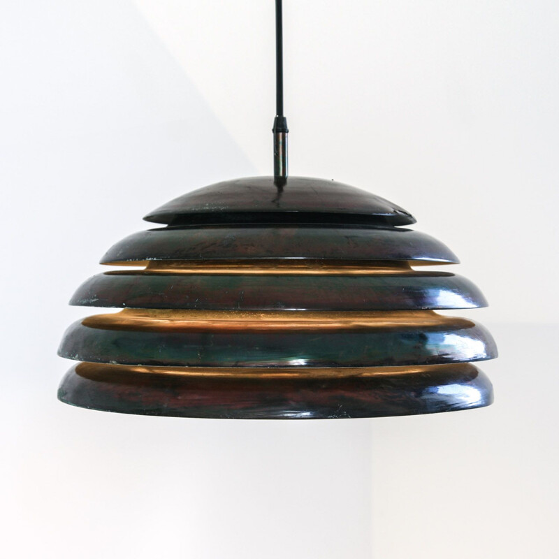 Vintage black beaded aluminum pendant lamp, 1960