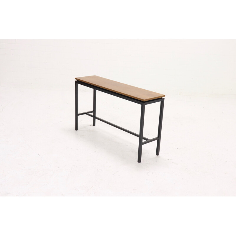 Vintage Dutch minimalist side table in metal and teak 1960s