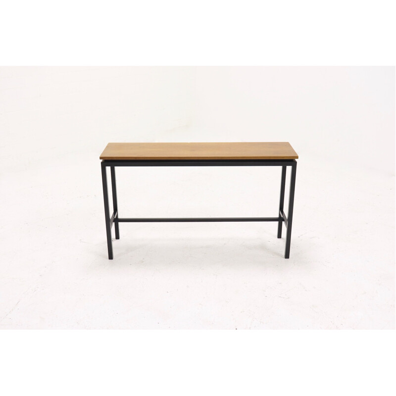 Vintage Dutch minimalist side table in metal and teak 1960s