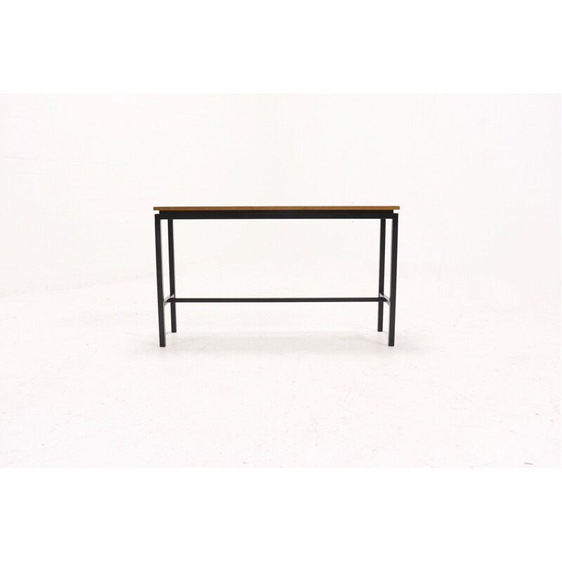 Vintage Dutch minimalist side table in metal and teak 1960s