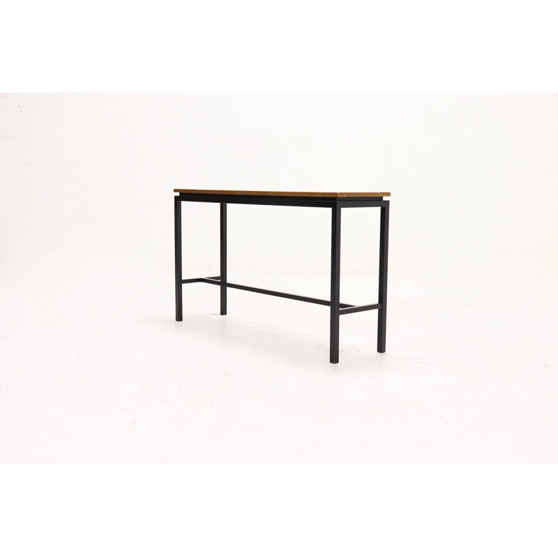 Vintage Dutch minimalist side table in metal and teak 1960s