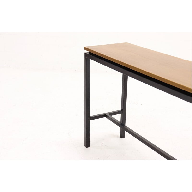 Table d'appoint vintage néerlandaise minimaliste en métal et teck 1960