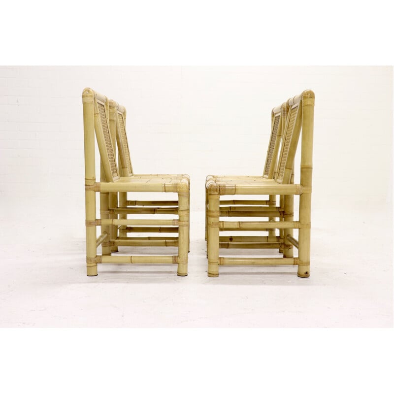 Vintage set of 4 bamboo dining chairs in Tropicalist Style 1970