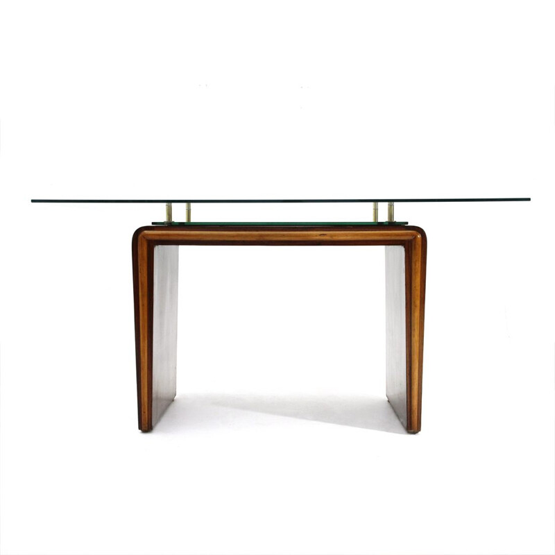 Vintage Italian dining table with glass top, 1930s