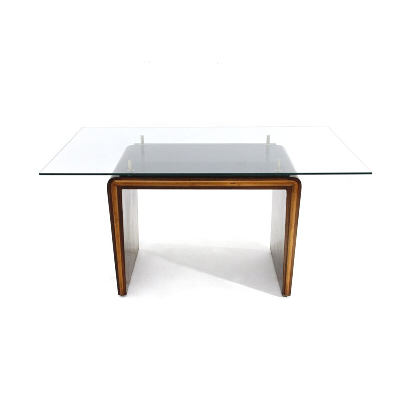 Vintage Italian dining table with glass top, 1930s