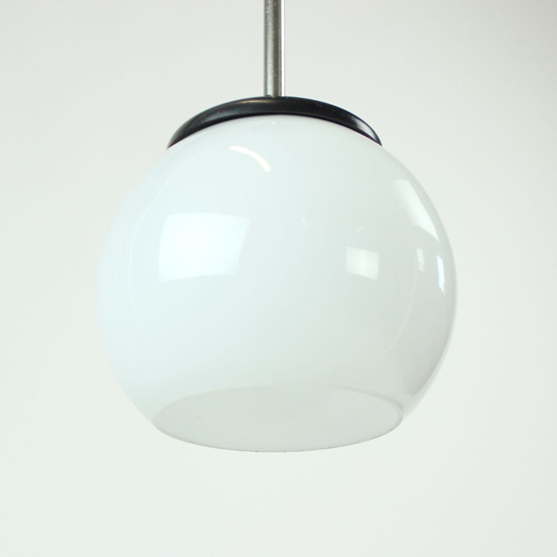 Vintage hanging ball lamp in White Opaline Glass & Bakelite