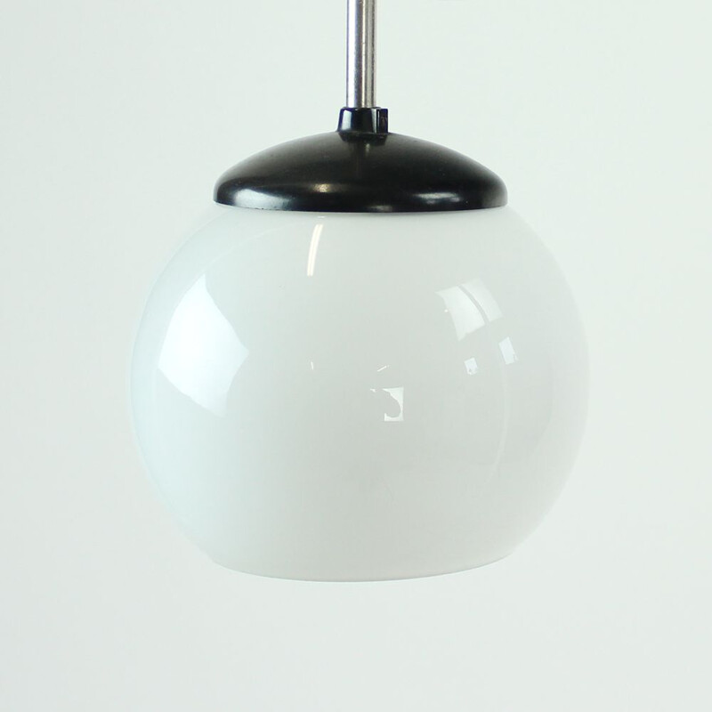 Vintage hanging ball lamp in White Opaline Glass & Bakelite