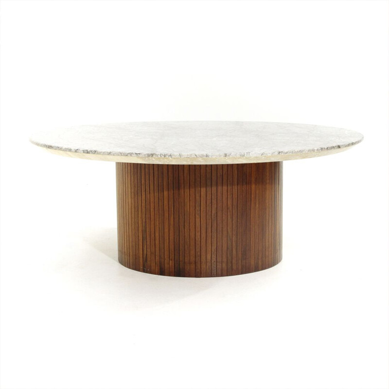 Table basse vintage en bois et marbre d'Umberto Brandigi, 1960