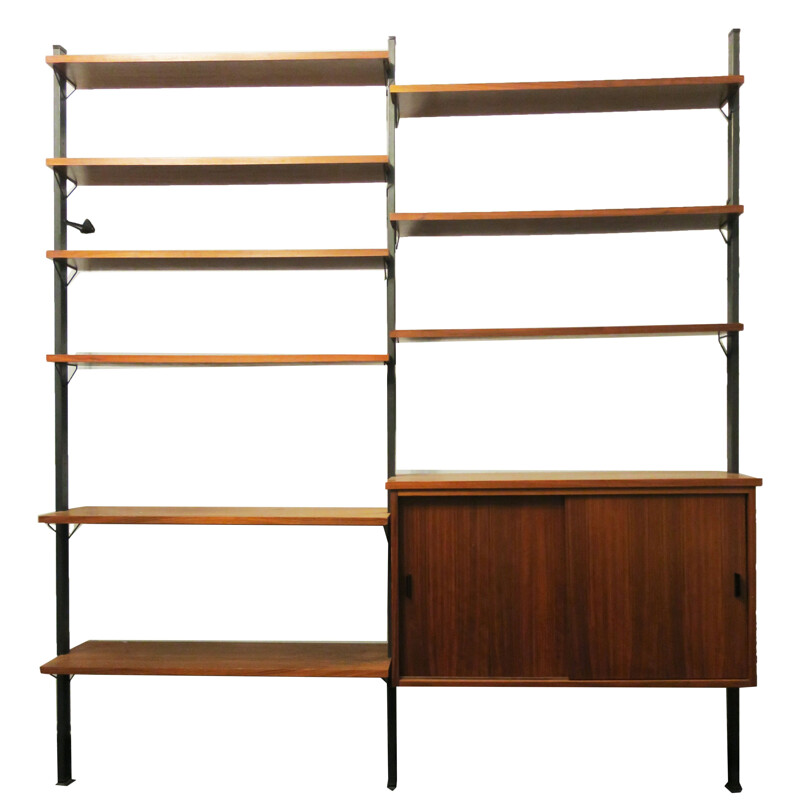 Vintage Teak & Black Metal Modular Wall Unit by Olof Pira, 1960s