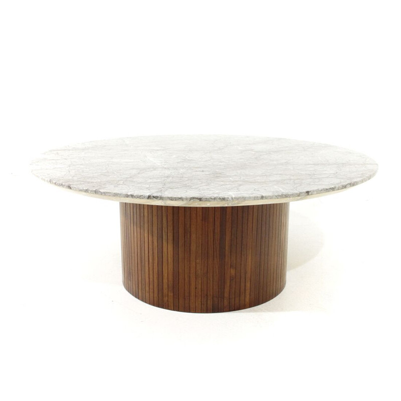 Table basse vintage en bois et marbre d'Umberto Brandigi, 1960