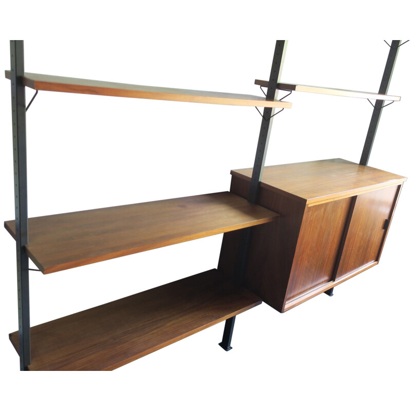 Vintage Teak & Black Metal Modular Wall Unit by Olof Pira, 1960s