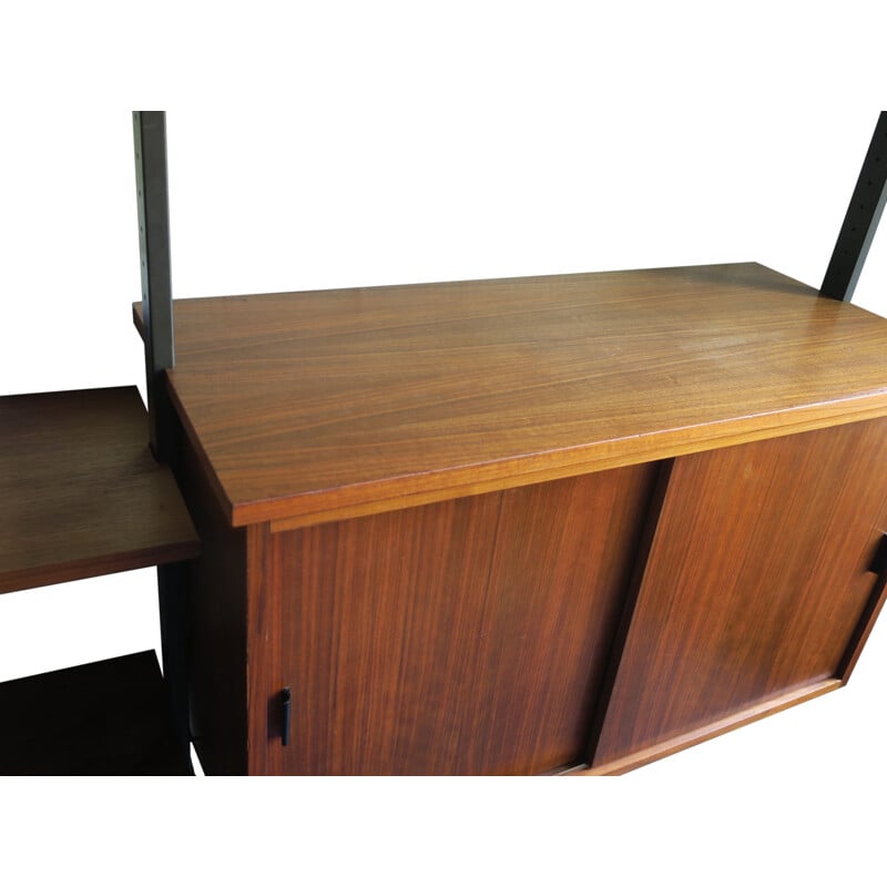 Vintage Teak & Black Metal Modular Wall Unit by Olof Pira, 1960s