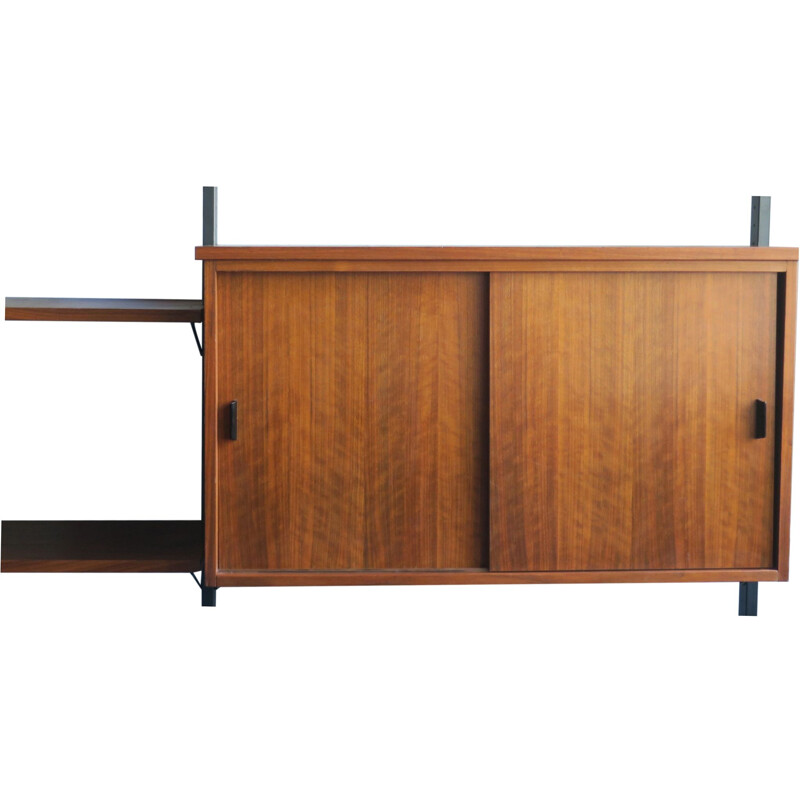 Vintage Teak & Black Metal Modular Wall Unit by Olof Pira, 1960s