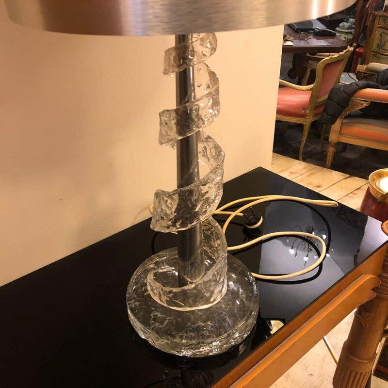 Vintage spiral transparent Murano glass table lamp, 1970s