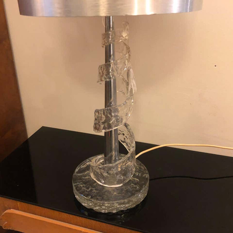 Lampe de table vintage en verre de Murano transparent à spirale, 1970