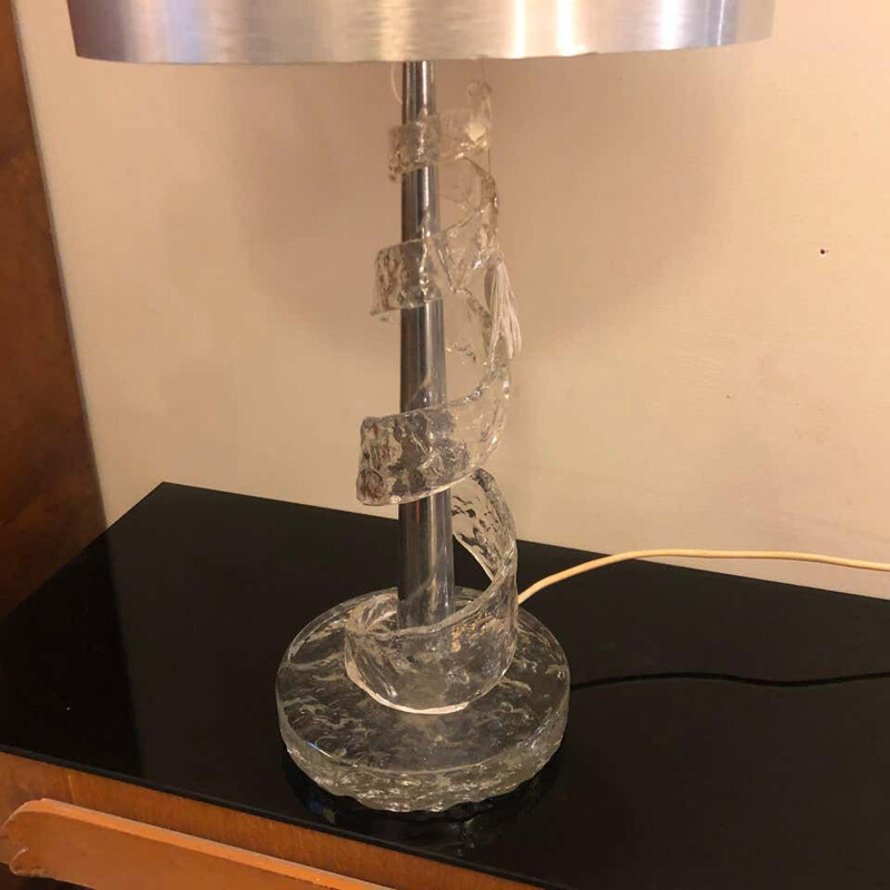 Vintage spiral transparent Murano glass table lamp, 1970s