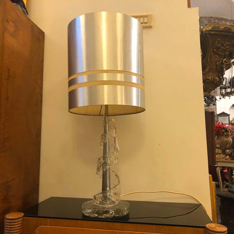Vintage tafellamp in transparant Murano glas met spiraal, 1970