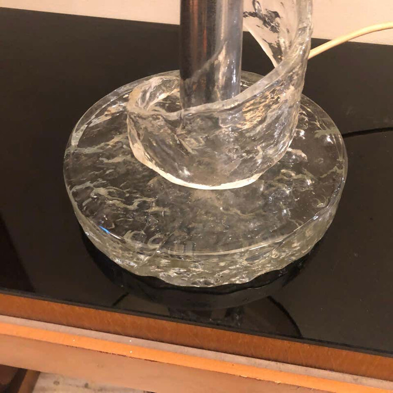 Vintage spiral transparent Murano glass table lamp, 1970s