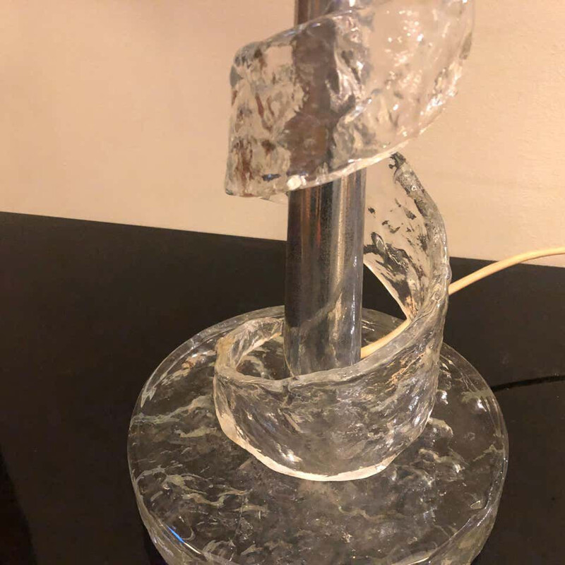 Lampe de table vintage en verre de Murano transparent à spirale, 1970