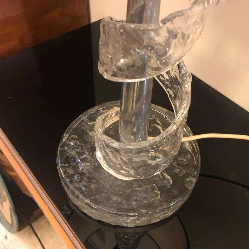 Vintage spiral transparent Murano glass table lamp, 1970s